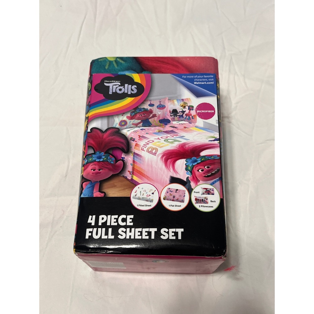 DreamWorks Trolls 4 Piece Full Sheet Set Pink Poppy Find Your Beat Microfiber